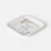 ピンクの花,白の花,緑,誕生日 ペーパープレート (傾斜あり)