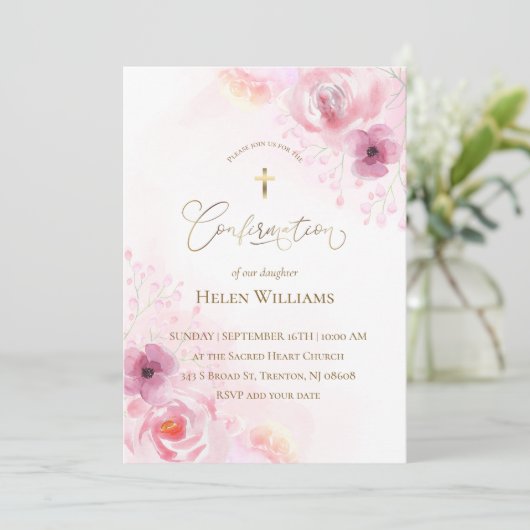 ピンクの花 | 確認 招待状 (スタンド正面)