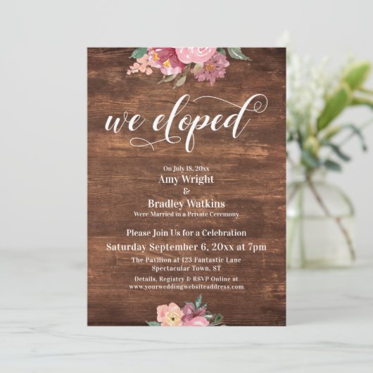 ピンクの花　素朴な私たち　こっそり挙式　受付のみ 招待状 (スタンド正面)