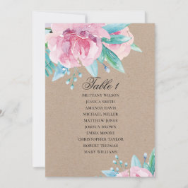 ピンクの花。素朴フローラ結婚の座席表 招待状