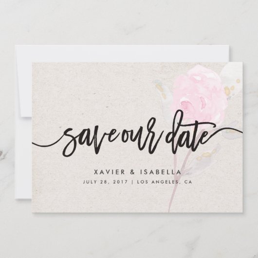ピンクの花 | 結婚式の日程お知らせ セーブザデート (正面)