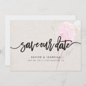 ピンクの花 | 結婚式の日程お知らせ セーブザデート (正面/裏面)