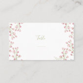 ピンクの花、緑のスクリプトテーブル番号 プレイスカード (裏面)