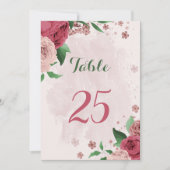 ピンクの花 緑の葉 テーブルナンバー カード (正面)
