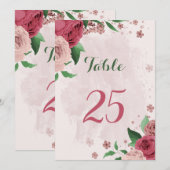 ピンクの花 緑の葉 テーブルナンバー カード (正面/裏面)