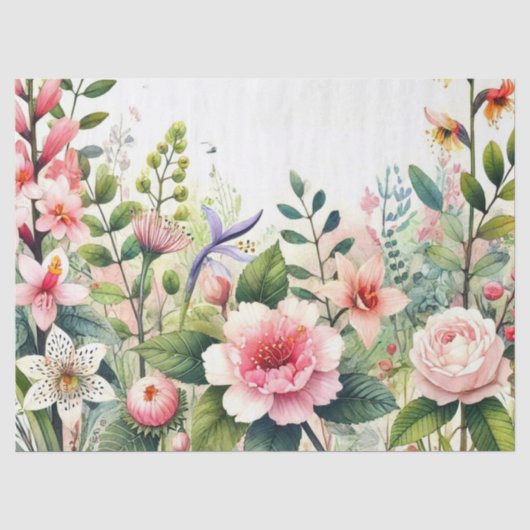 ピンクの花　緑の葉 薄葉紙 (正面)