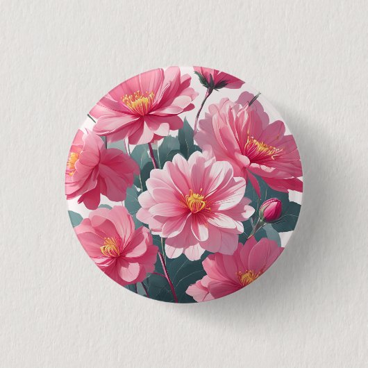 ピンクの花 缶バッジ (正面)