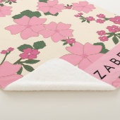 ピンクの花、花のパターン、あなたの名前 シェルパブランケット (3/4)