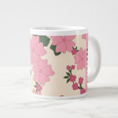 ピンクの花、花のパターン、あなたの名前 ジャンボコーヒーマグカップ (正面右)