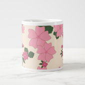 ピンクの花、花のパターン、あなたの名前 ジャンボコーヒーマグカップ (正面)