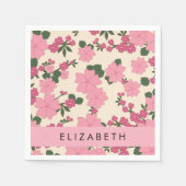 ピンクの花、花のパターン、あなたの名前 スタンダードカクテルナプキン (正面)