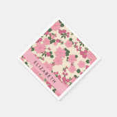 ピンクの花、花のパターン、あなたの名前 スタンダードカクテルナプキン (角)