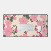 ピンクの花、花のパターン、あなたの名前 デスクマット (キーボード&マウス)