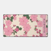 ピンクの花、花のパターン、あなたの名前 デスクマット (正面)