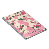ピンクの花、花のパターン、あなたの名前 ノートブック (右側)