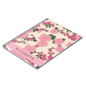 ピンクの花、花のパターン、あなたの名前 ノートブック (左側)
