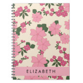 ピンクの花、花のパターン、あなたの名前 ノートブック (正面)