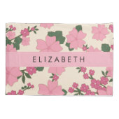 ピンクの花、花のパターン、あなたの名前 枕カバー (裏面)