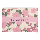 ピンクの花、花のパターン、あなたの名前 枕カバー (正面)