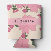 ピンクの花、花のパターン、あなたの名前 缶クーラー (裏面)
