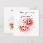 ピンクの花 花よ、私の花嫁の介添えカードになってくれる？ 招待状 (正面/裏面)