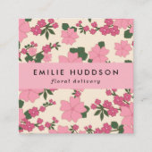 ピンクの花、花柄、花屋、花屋 スクエア名刺 (正面)