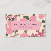 ピンクの花、花柄、花屋、花屋 名刺 (正面)