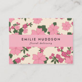 ピンクの花、花柄、花屋、花屋 名刺 (正面)