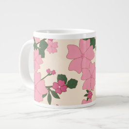 ピンクの花、花柄、花柄 ジャンボコーヒーマグカップ