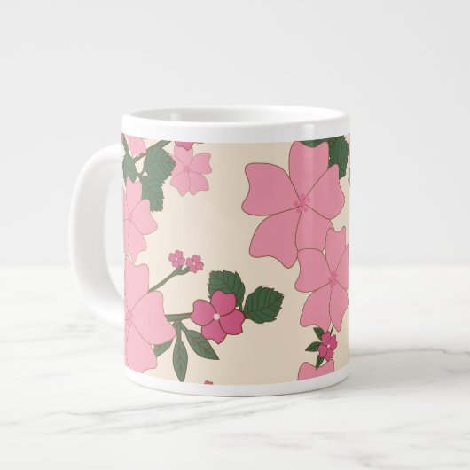 ピンクの花、花柄、花柄 ジャンボコーヒーマグカップ (正面左)