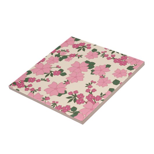 ピンクの花、花柄、花柄 タイル (側面)