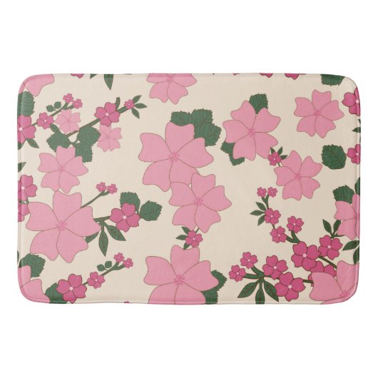 ピンクの花、花柄、花柄 バスマット (正面)