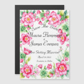 ピンクの花 薄型マグネットカード マグネット招待状 (正面/裏面)
