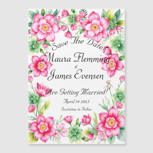 ピンクの花 薄型マグネットカード マグネット招待状 (正面)