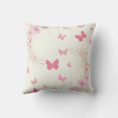 ピンクの花、蝶、ピンク淡い色のの背景 クッション (裏面)