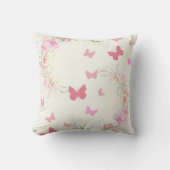 ピンクの花、蝶、ピンク淡い色のの背景 クッション (正面)
