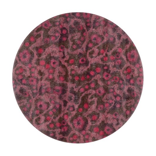 ピンクの花、赤面曲線、繊維アート感じパターン カッティングボード (正面)