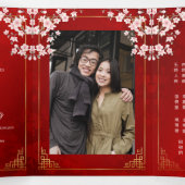 ピンクの花 赤 | 中国式の結婚式の写真 三つ折り招待状 (内部中)