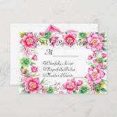 ピンクの花 食事オプション付きレスポンスカード 出欠カード (正面/裏面)