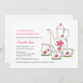 ピンクの花、5x7ティーパーティの招待状 招待状 (正面/裏面)