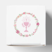 ピンクの花First Communion Cube フェイバーボックス (上部)