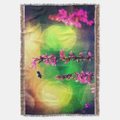 ピンクの花N Bee Lightsブランケット スローブランケット (正面縦)