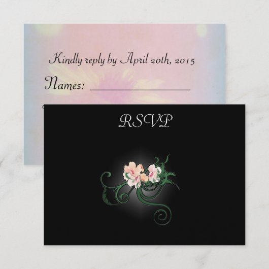 ピンクの花RSVP 出欠カード (正面/裏面)