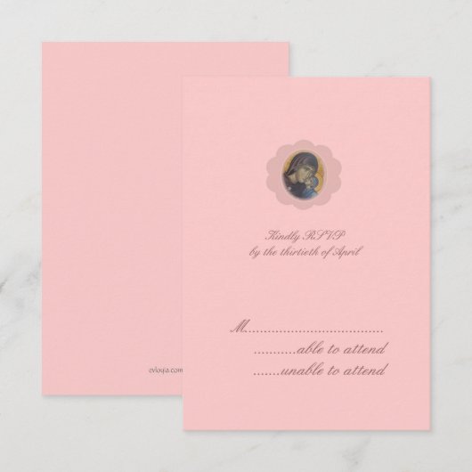 ピンクの花RSVP 出欠カード (正面/裏面)