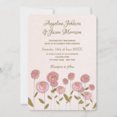 ピンクの芸術的なローズ フローラル ウェディング 招待状 (正面)
