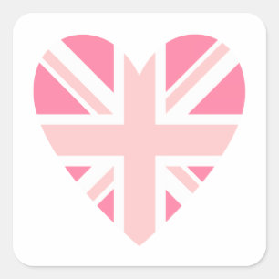 ピンクの英国国旗か旗のハート スクエアシール