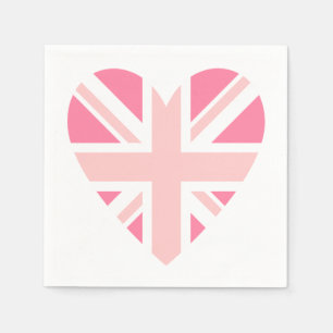 ピンクの英国国旗か旗のハート スタンダードカクテルナプキン