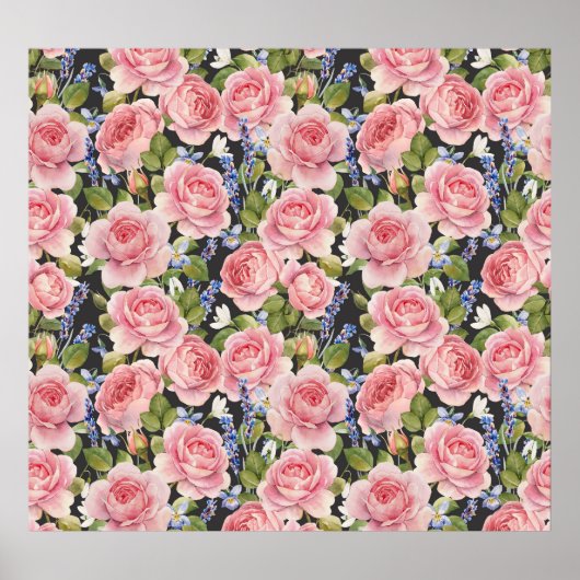 ピンクの英語バラ：ダークウォーター色 ポスター (正面)