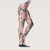 ピンクの英語バラ:ダークウォーター色 レギンス (右)