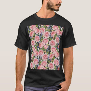 ピンクの英語バラ:ダークウォーター色 Tシャツ